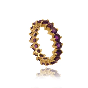 Aliança Em Ouro 18K E Ametistas