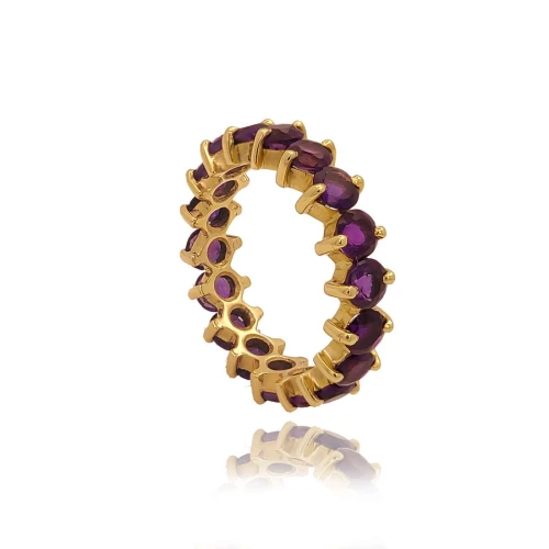 Aliança Em Ouro 18K E Ametistas