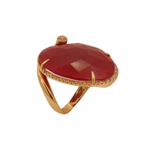 Anel Ouro 18K, Ágata e Diamantes