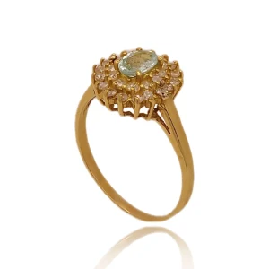 Anel Ouro 18K, Água Marinha E Diamantes