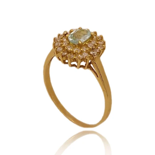 Anel Ouro 18K, Água Marinha E Diamantes