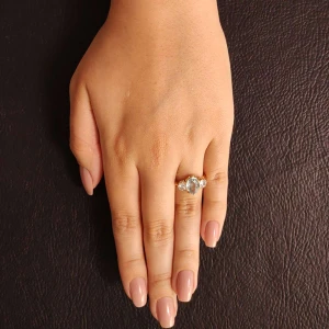 Anel Ouro 18K, Água Marinha E Diamantes