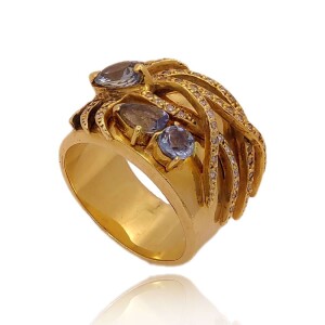 Anel Ouro 18K, Águas Marinhas E Diamantes