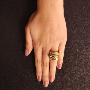 Anel Ouro 18K, Águas Marinhas E Diamantes
