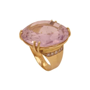 Anel Ouro 18K, Ametista E Diamantes