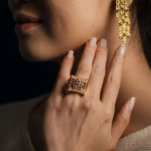 Anel Ouro 18K, Ametistas, Turmalinas E Diamantes