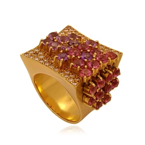 Anel Ouro 18K, Ametistas, Turmalinas E Diamantes