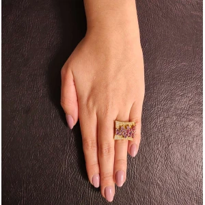 Anel Ouro 18K, Ametistas, Turmalinas E Diamantes