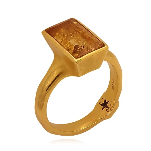 Anel Ouro 18K, Citrino E Diamante