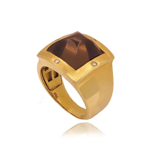 Anel Ouro 18K, Citrino E Diamantes