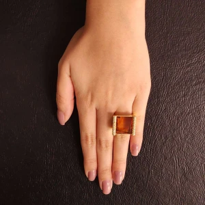 Anel Ouro 18K, Citrino E Diamantes