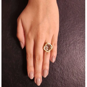 Anel Ouro 18K, Cristal E Diamantes