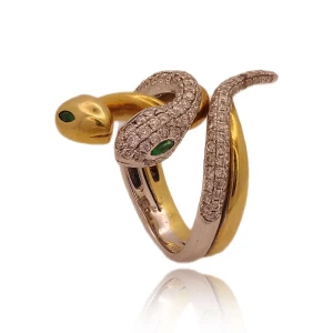 Anel Ouro 18K Duas Cores, Esmeraldas E Diamantes