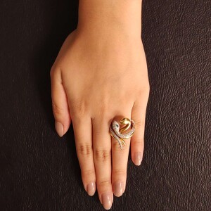 Anel Ouro 18K Duas Cores, Esmeraldas E Diamantes