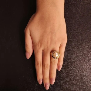 Anel Ouro 18K Duas Cores, Pérola E Diamante Anel Ouro 18K Duas Cores, Pérola E Diamante