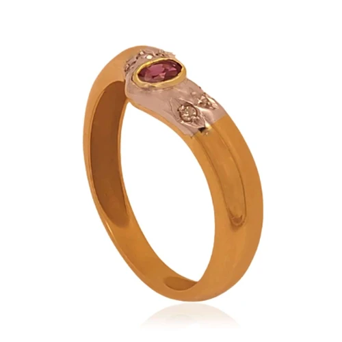 Anel Ouro 18K Duas Cores, Rubi E Diamantes