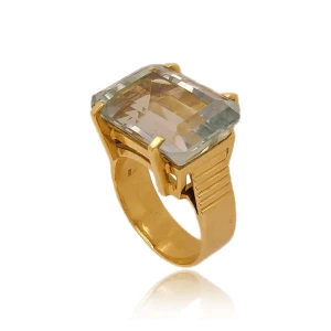 Anel Ouro 18K E Água Marinha