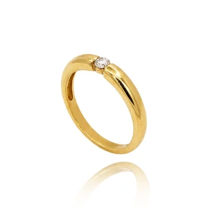 Anel Ouro 18K E Diamante Solitário