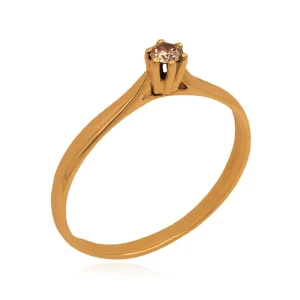 Anel Ouro 18K E Diamante Solitário