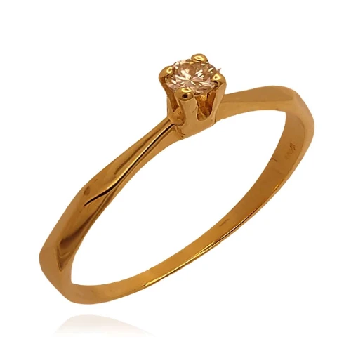 Anel Ouro 18K E Diamante Solitário