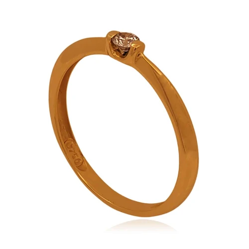 Anel Ouro 18K E Diamante Solitário