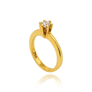 Anel Ouro 18K E Diamante Solitário
