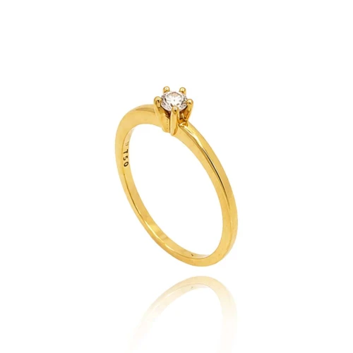 Anel Ouro 18K E Diamante Solitário