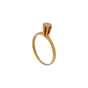 Anel Ouro 18K E Diamante Solitário