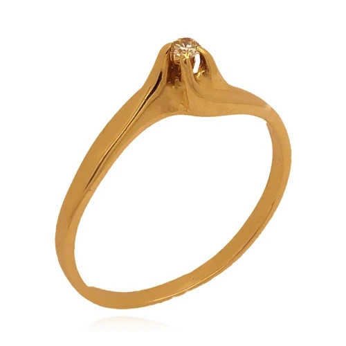 Anel Ouro 18K E Diamante Solitário
