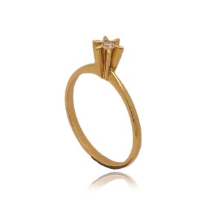 Anel Ouro 18K E Diamante Solitário