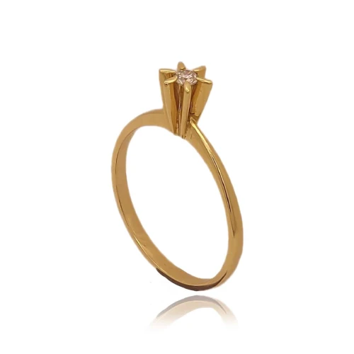 Anel Ouro 18K E Diamante Solitário