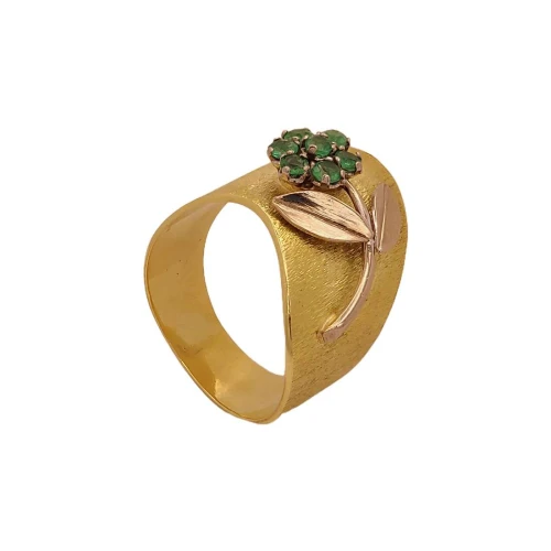 Anel Ouro 18K E Esmeraldas