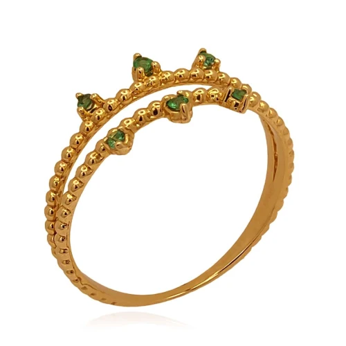 Anel Ouro 18K E Esmeraldas