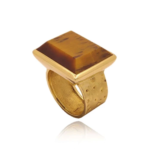 Anel Ouro 18K E Olho De Tigre