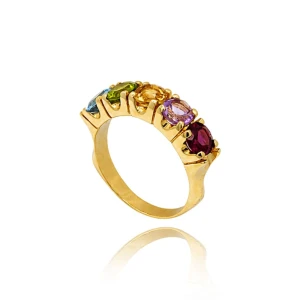 Anel Ouro 18K E Pedras Brasileiras