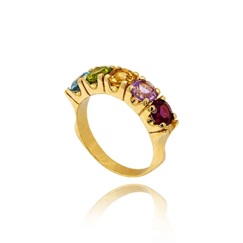 Anel Ouro 18K E Pedras Brasileiras