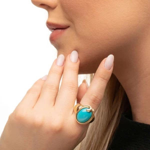 Anel Ouro 18K E Turquesa