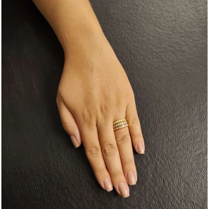 Anel Ouro 18K Em Três Cores e Diamantes