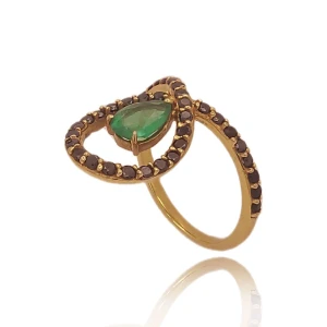 Anel Ouro 18K, Esmeralda E Diamantes