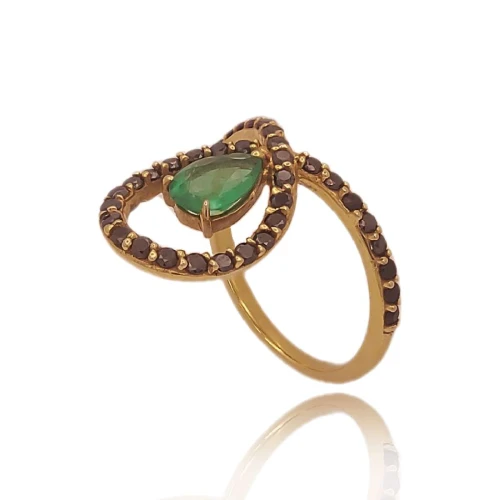 Anel Ouro 18K, Esmeralda E Diamantes