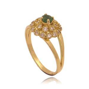Anel Ouro 18K, Esmeralda E Diamantes
