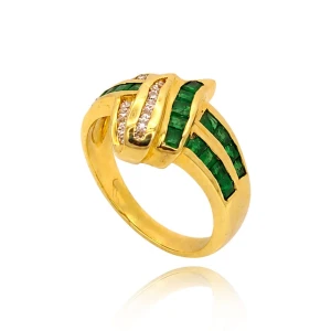 Anel Ouro 18K, Esmeralda E Diamantes
