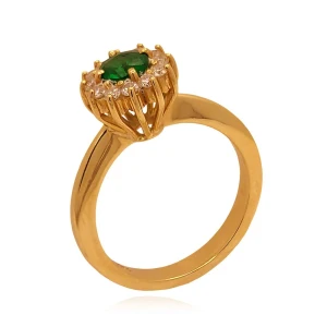 Anel Ouro 18K, Esmeralda E Diamantes