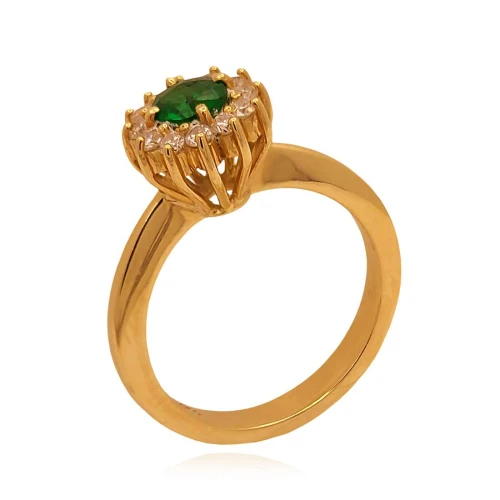 Anel Ouro 18K, Esmeralda E Diamantes