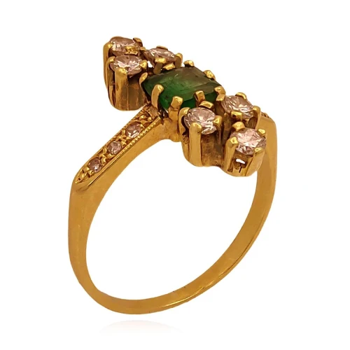 Anel Ouro 18K, Esmeralda E Diamantes
