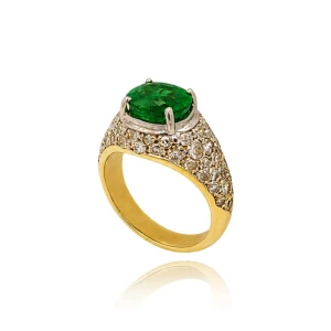 Anel Ouro 18K, Esmeralda E Diamantes