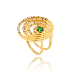 Anel Ouro 18K, Esmeralda E Diamantes