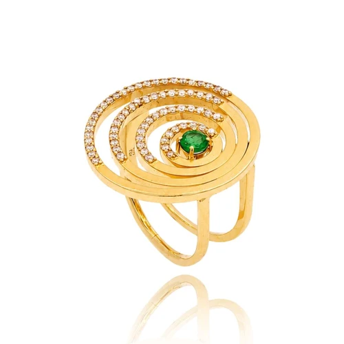Anel Ouro 18K, Esmeralda E Diamantes