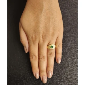 Anel Ouro 18K Esmeralda E Diamantes