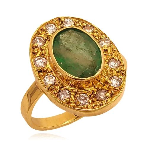 Anel Ouro 18K, Esmeralda E Diamantes